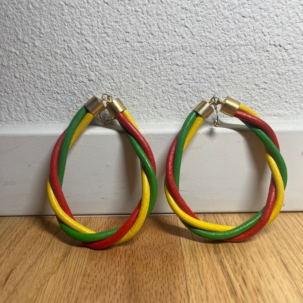 Large Leather Hoops red / yellow / green